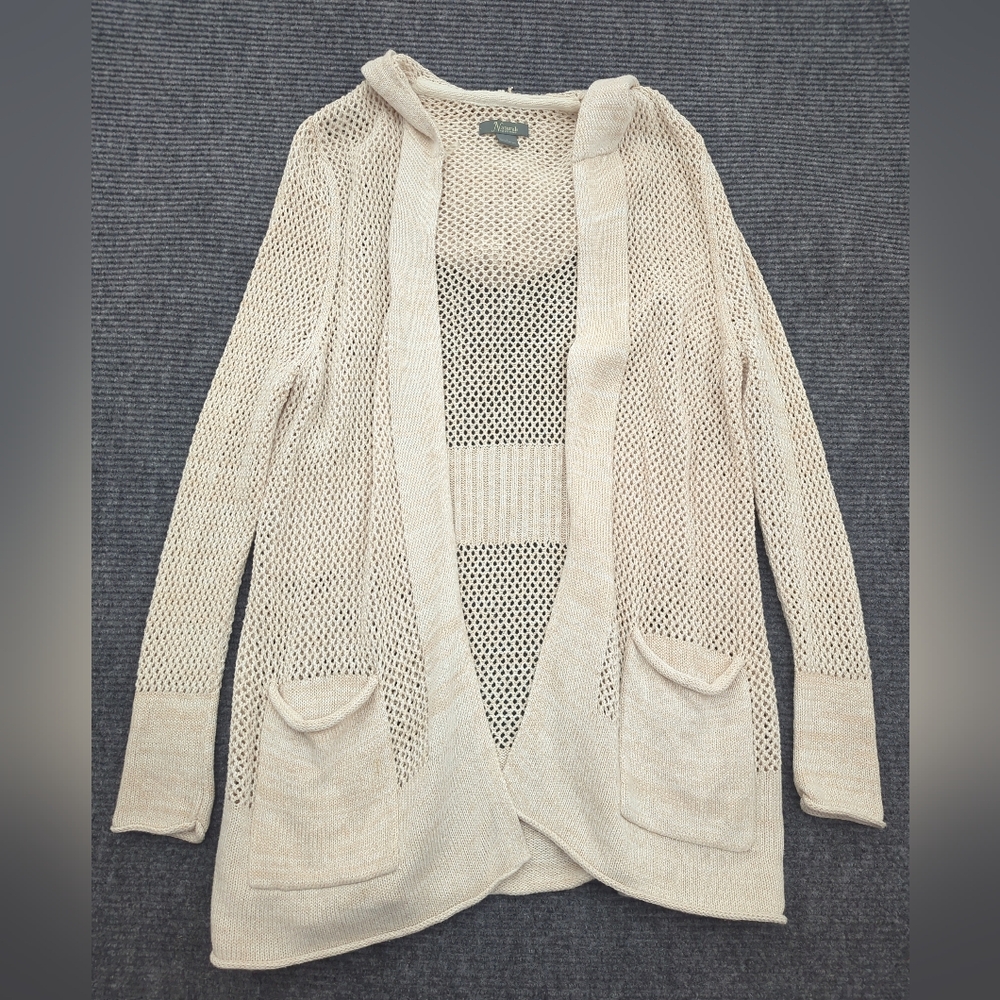 Linen/Cotton Crochet Open Cardigan Size L, Costal, FishermanCore, Closet Staple